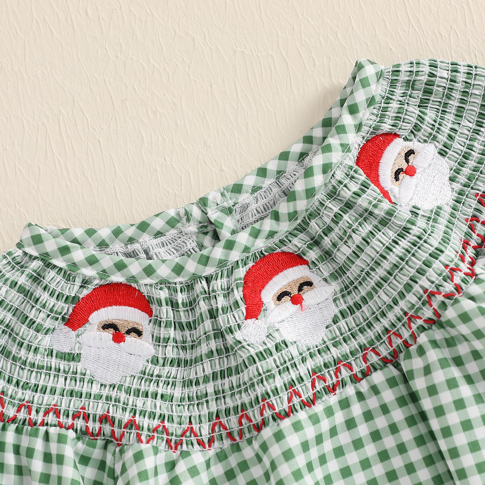 Toddler Baby Girl Christmas Romper, Long Sleeve Plaid Santa Gingerbread Print Romper Bubble Bodysuit Newborn Playsuit Toddler Baby Girl Christmas Romper, Long Sleeve Plaid Santa Gingerbread Print Romper Bubble Bodysuit Newborn Playsuit