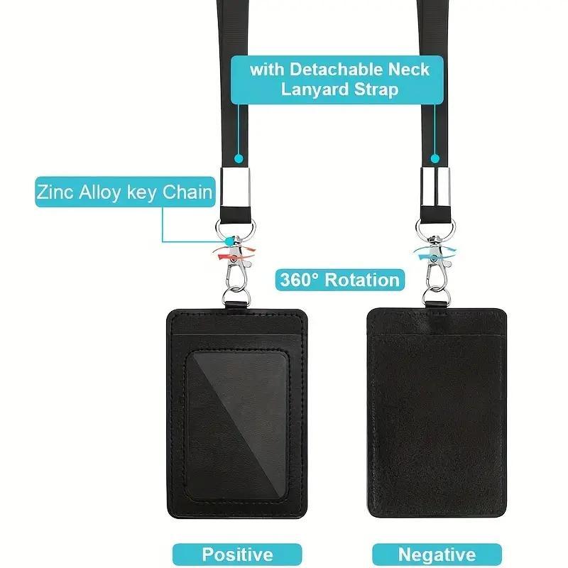 2 Pack PU Leather ID Badge Holders with Detachable Neck Lanyard, Retractable Keychain and Retractable Badge Reel, Convenient ID Card Holder Set for Daily Use