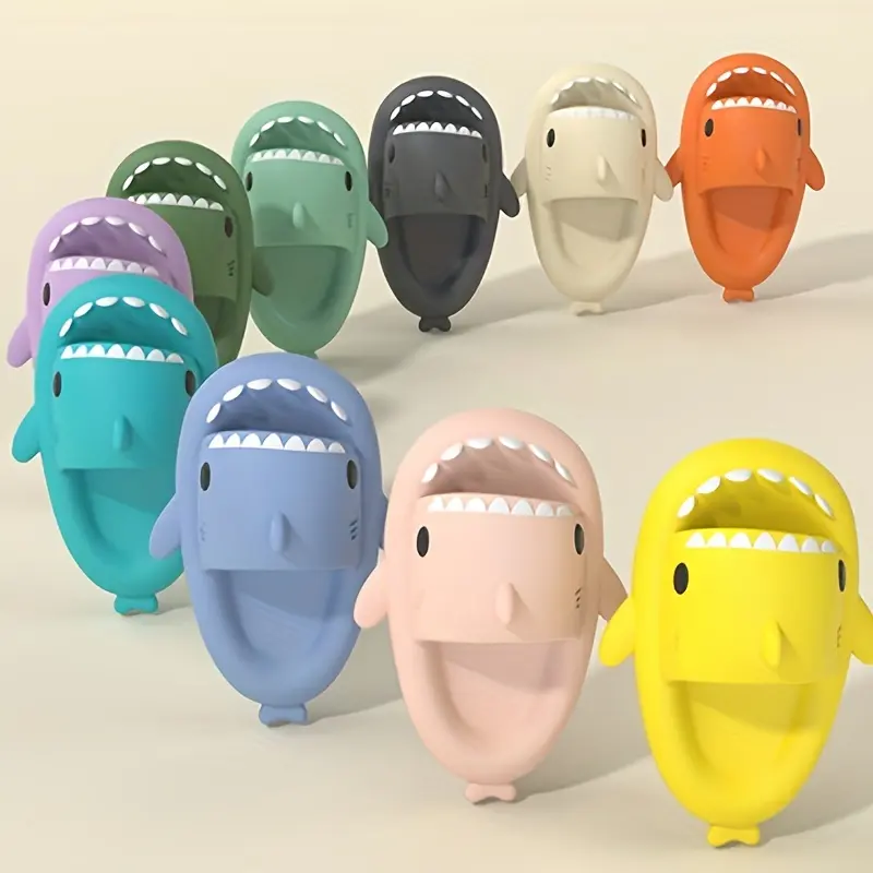 Youngsters' Fashionable Shark Slides - Comfortable, Non-Slip EVA Sandals in Various Colors - Cartoon Design for Outdoor Wear