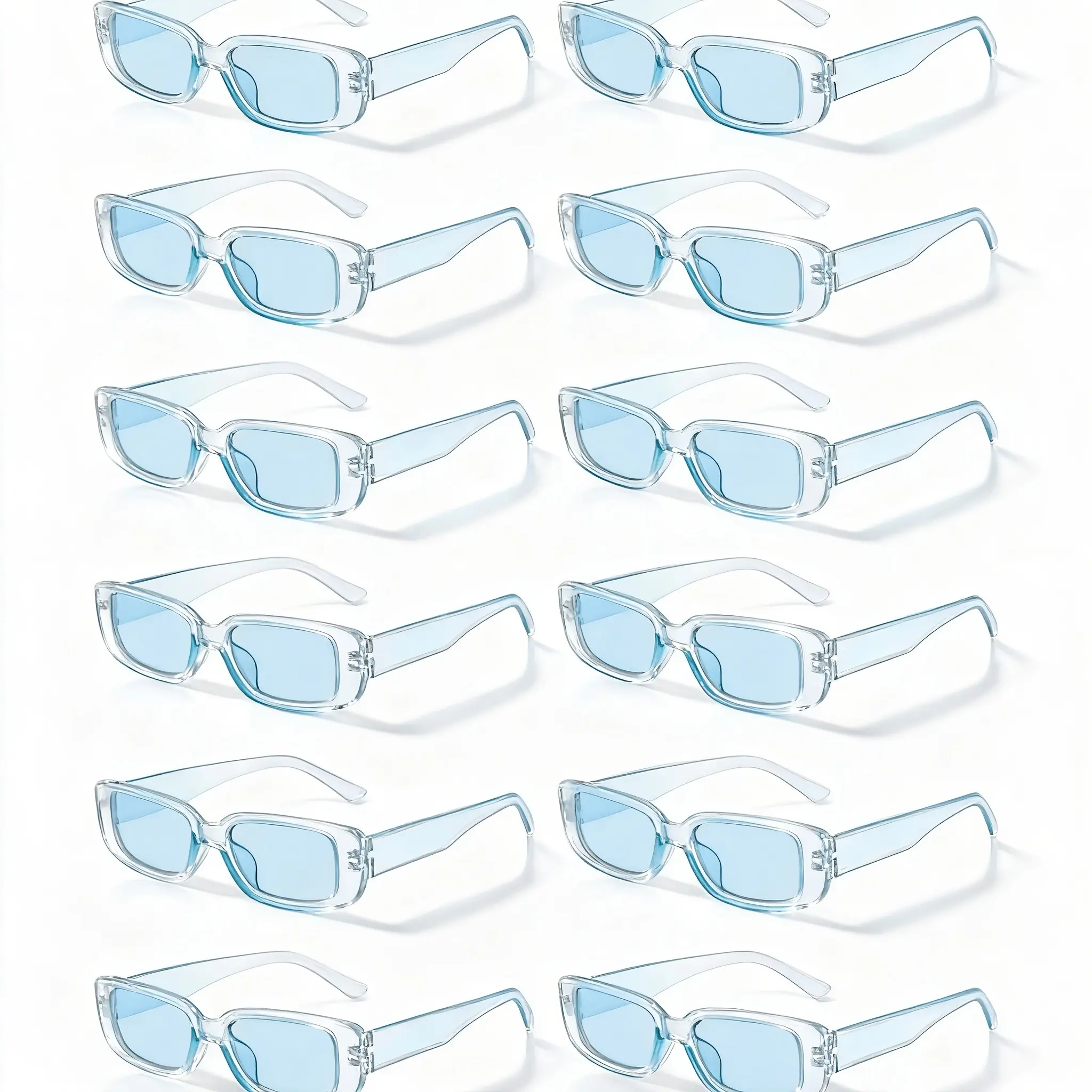12 Pairs Rectangular Frame Glasses Set, Simple Transparent Style, Light Blue Gradient Lenses, Perfect for Weddings, Music Festivals, Parties, Party Eyewear