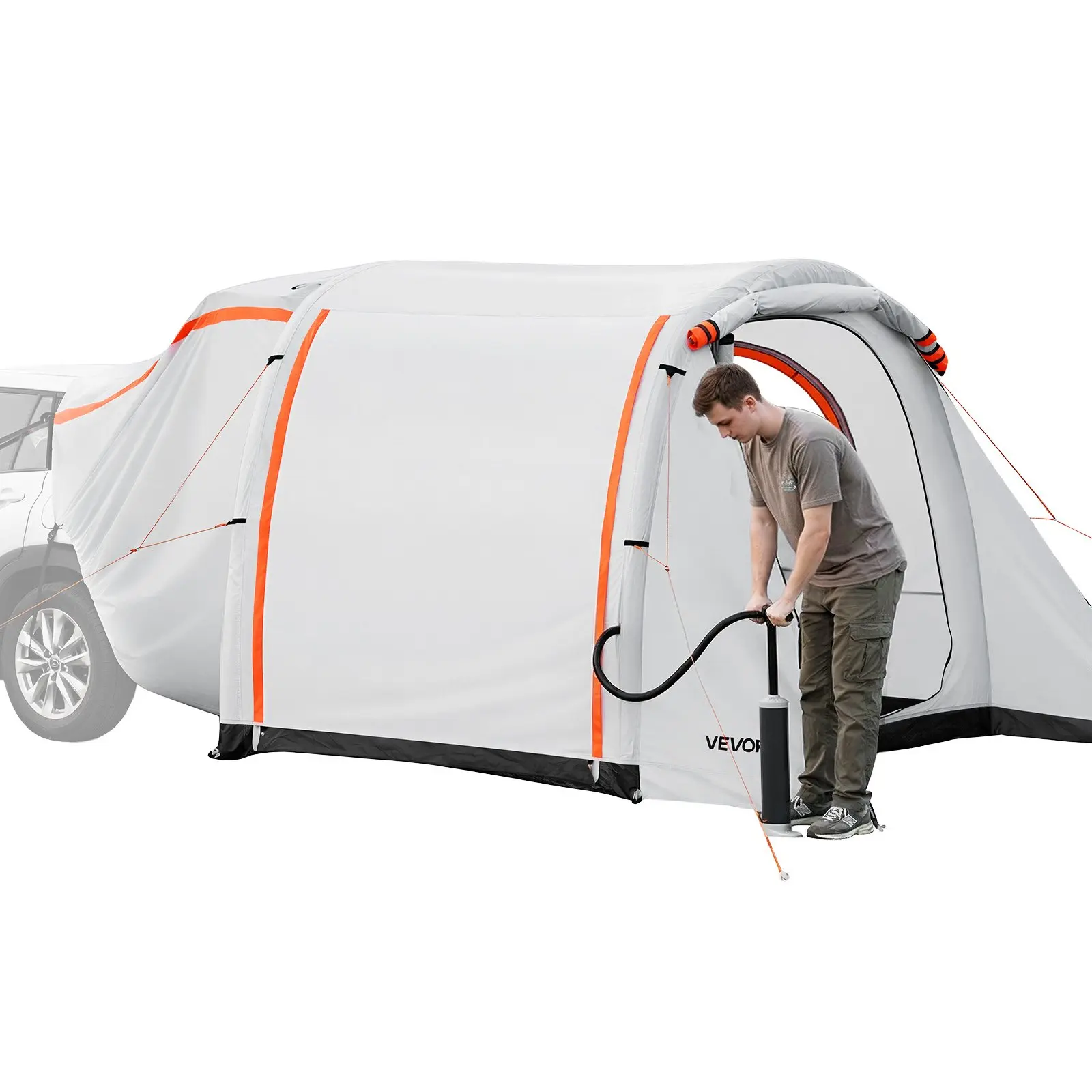 VEVOR Inflatable SUV Tent with Awning, 8 x 6.7 ft 3-Season SUV Tailgate Tent with Ventilated Doors & Mesh Window, PU2000mm Waterproof Car Rear Hatch Tents for Outdoor Camping - Air Pump Included