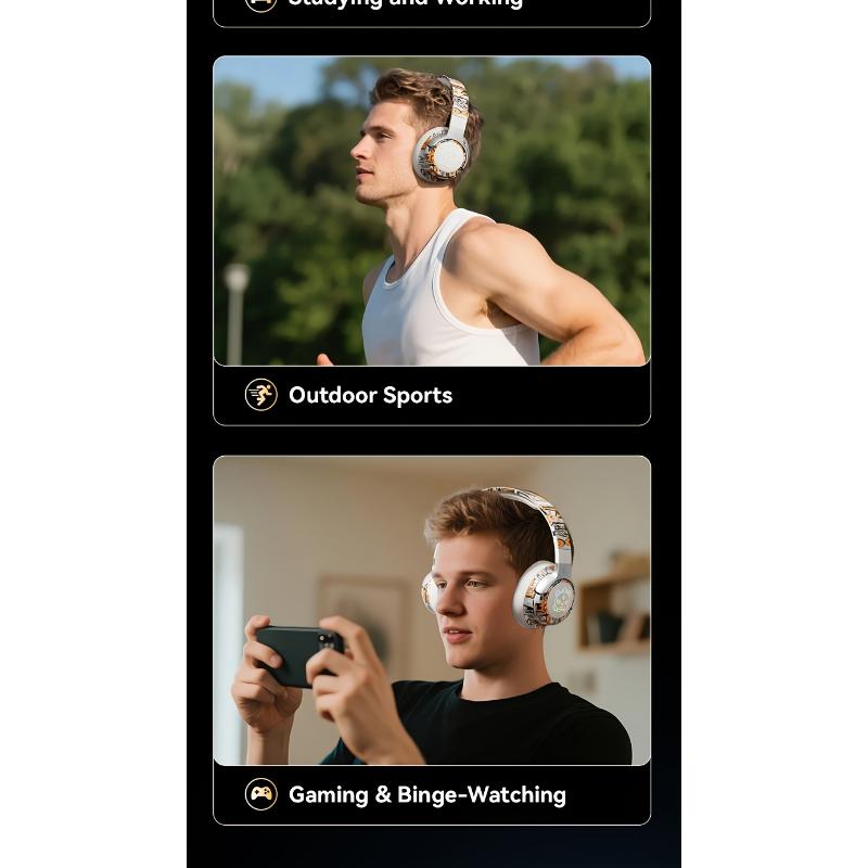 Wireless Gaming Headsets, 5.3 Generation, Wireless 360° Stereo, Light Folding Design, Noise-cancelling Microphone, Type-C Charging & USB-C Interface, Clear Call Music, Sports Music Compatible, Wireless Gaming Headset