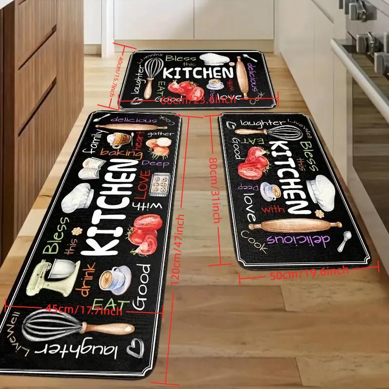 Food Letter Kitchen Utensils Pattern Kitchen Mat, 3pcs/set Kitchen Floor Mat, Non-slip Kitchen Rug, Kitchen Decor Mat, Home Decor, Kitchen Accessories, Kitchen Area Rug