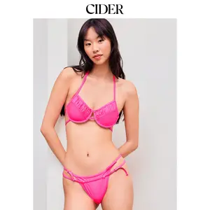 Cider Halter Knotted Underwire Cheeky Bikini Swimsuit