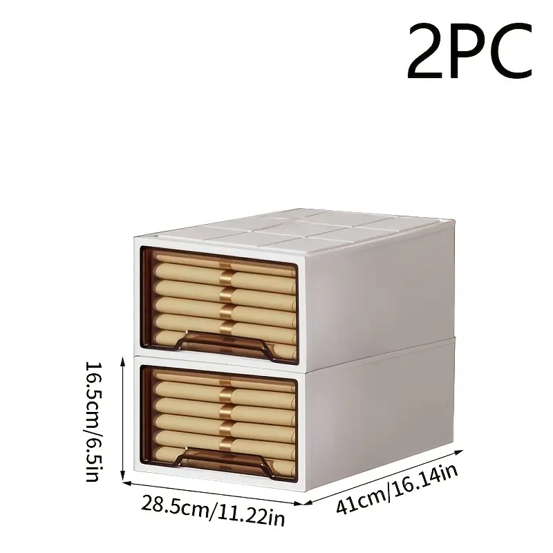 2Pack Stackable Drawer Storage Boxes White Home Wardrobe Closet Bathroom Office Dorm Organization Multi - purpose Clothing Organizer Containers