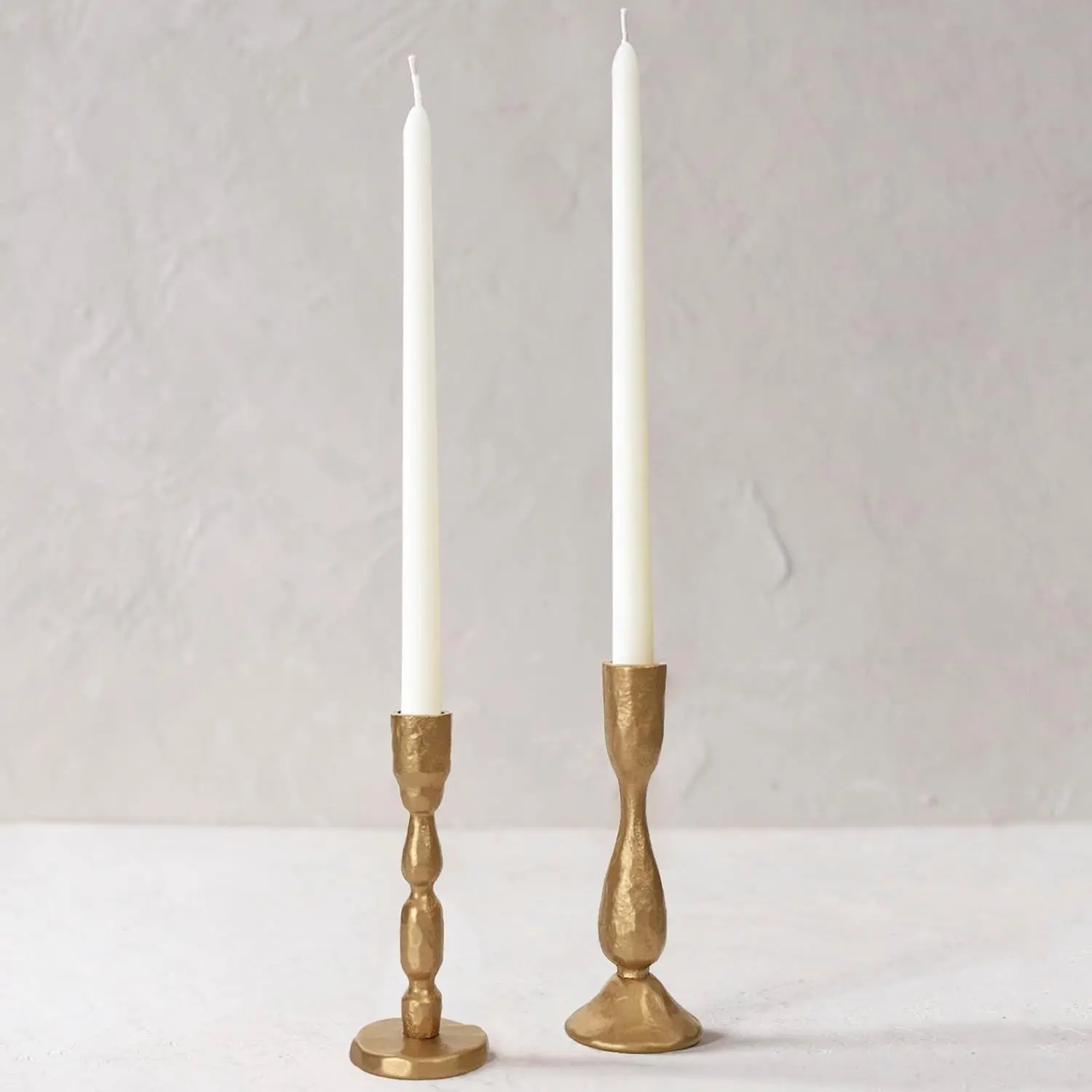 Set of 2 Antique Brass Handcrafted Iron Taper Candle Holders, Decorative Candlesticks for Weddings, Dining, and PartiesGift