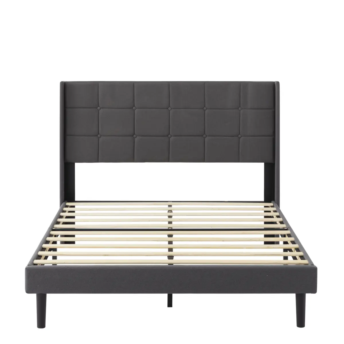 Full Size Fabric Upholstered Tufted Square Headboard Platform Bed Frame - Modern Home Decor, Solid Wood Slats Support, Stable, Durable, Anti-Wobble, Dark Gray, 55.31 x 78.74 x 41.54 in, 61.49 lbs, Easy Setup, Assembly Required, Bedroom Use