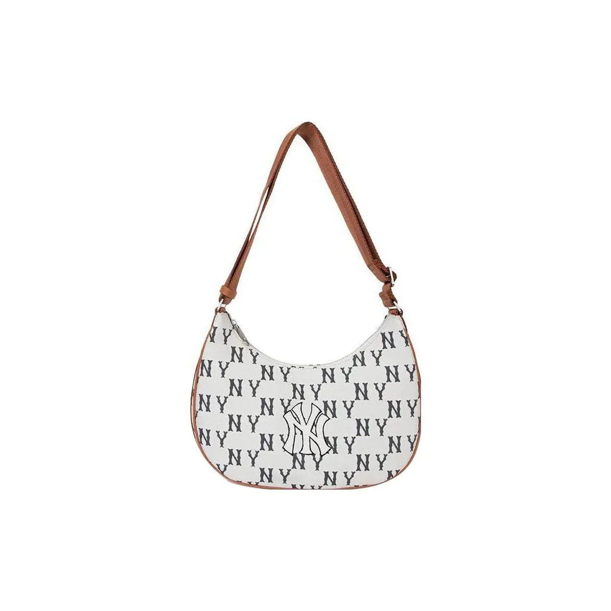 MLB New York Yankees Vintage Floral Print Adjustable Strap Denim Crossbody Bag for Women, White