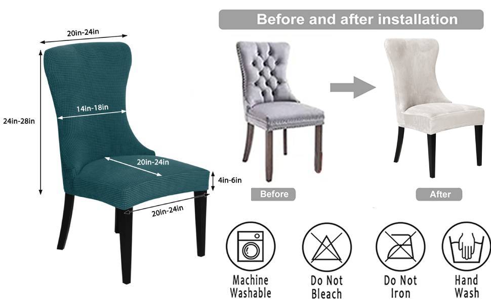 Wingback Chair Covers, Velvet Stretch Tufted Wingback Chair Cover Slipcover, Reusable Protector Arm Dining Chairfor Dining Room Banquet Home Decor, Machine Washable (White, Set of 4)