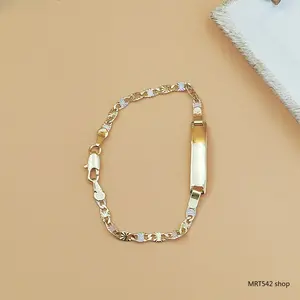 Gold Plated Bar Link Chain Bracelet Fashion Blank Jewelry Two Tone Dainty Textured Link Wristband Casual Daily Styling Gifts Women Men