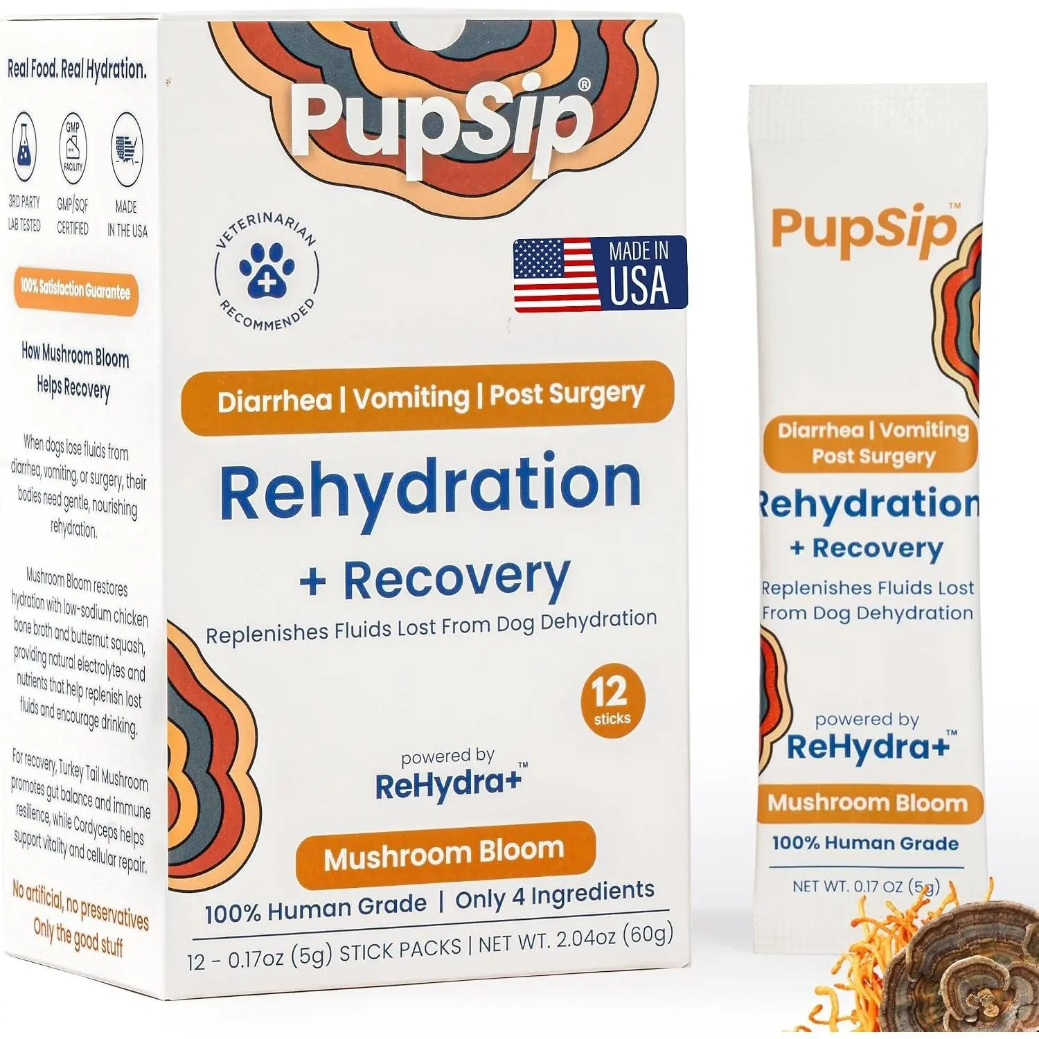 Dog Hydration Support Helps During Stomach Upset Vomiting & Diarrhea Restores Appetite & Boost Energy with Electrolytes and Turkey Tail Mushroom 12 Sticks