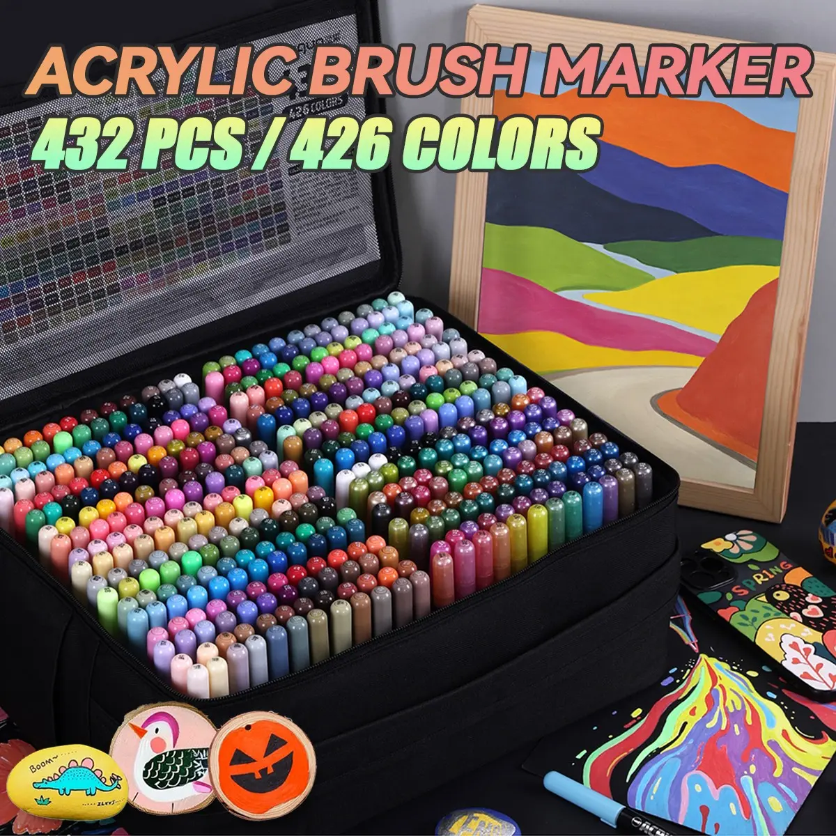 Languo Ink Pro Marker Pens, 432 Pcs/426 Colors, Enhanced Ink, Non-Blotting, Multi-Material Use, Fabric Storage Bag, Perfect Gift