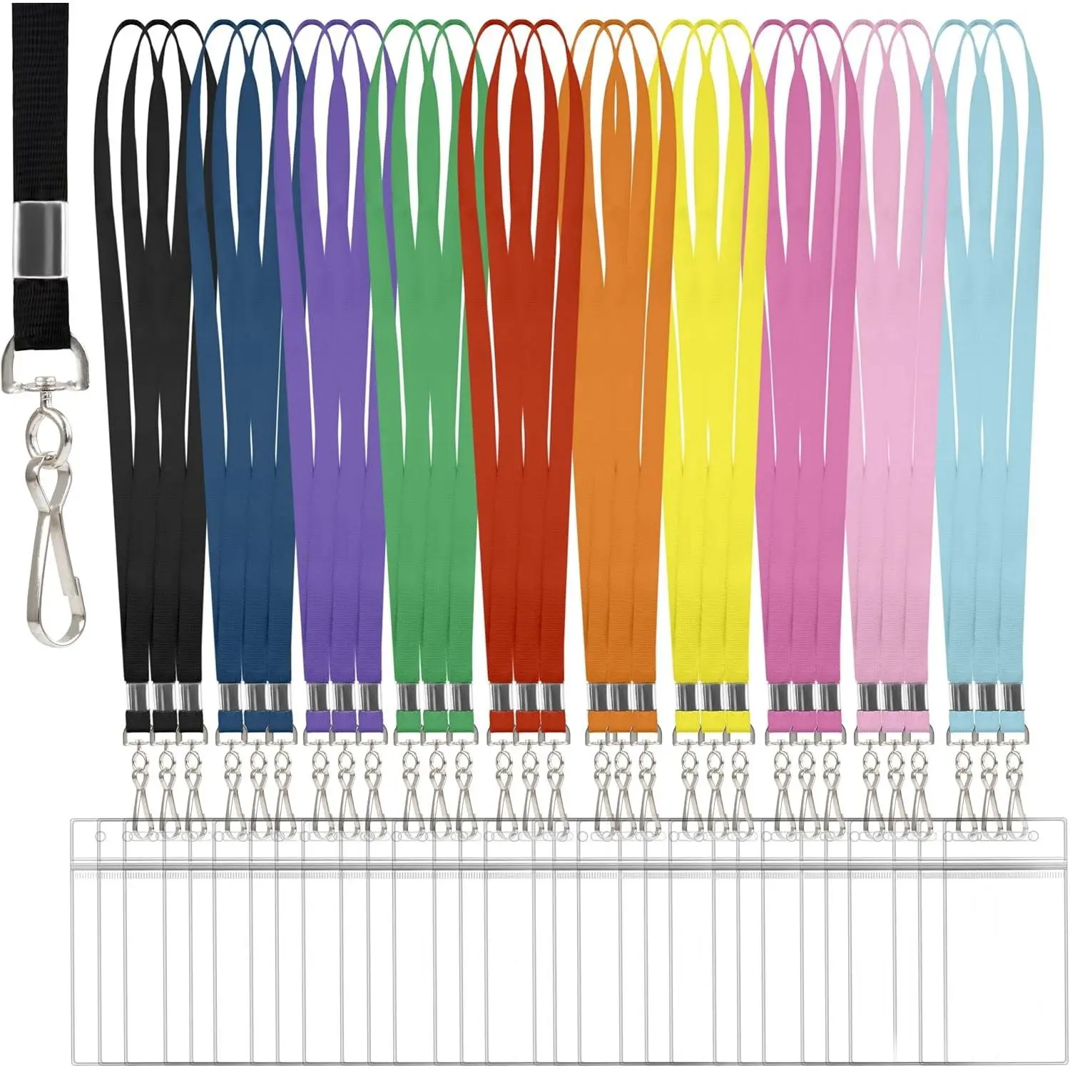 30 Pcs Clear Waterproof Lanyards for ID Badges & Cruise Cards | Rainbow/10-color options, vertical nametag holder for carnival sails, cruise cards, and ID badges.