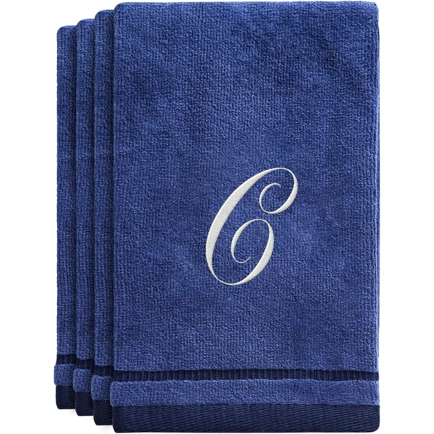 Navy Blue Monogrammed Towels with Initials - 4 Pack Super Absorbent Bathroom Fingertip Cotton Towel with Soft Velour Finish - Personalized Gifts for Freinds & Family 11"x18" Initial C