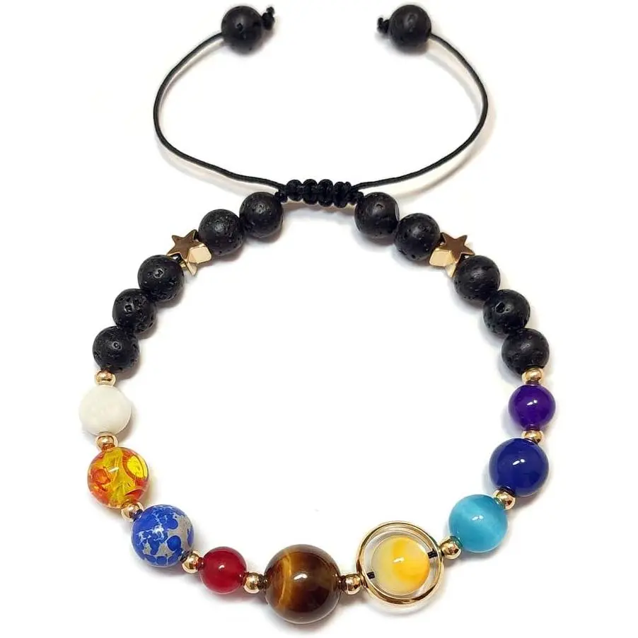 Women Stone Bead Charm Bracelet Universe Galaxy the Eight    in the Solar System Guardian  Bracelets