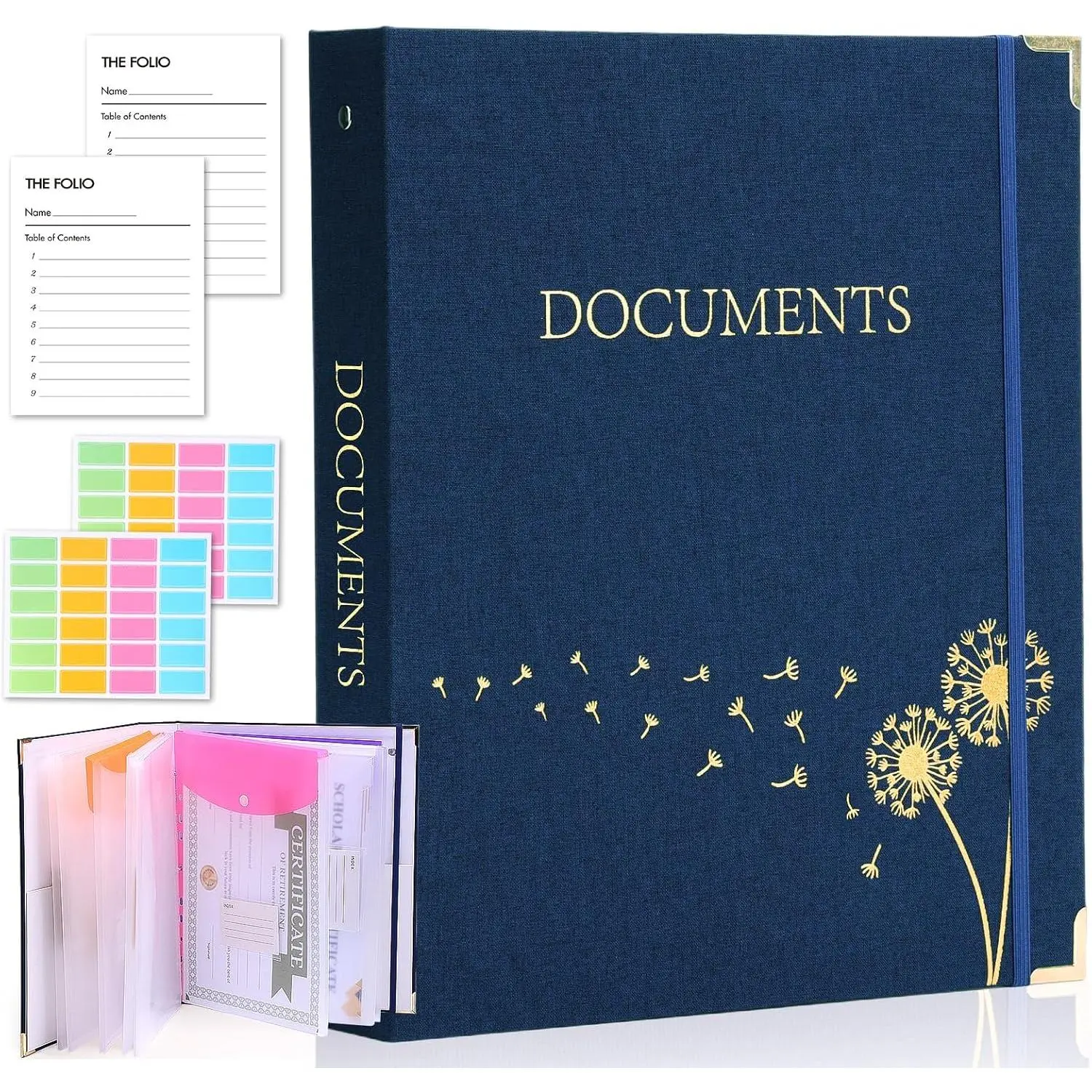 Document Organizer Linen Folio Folders with 9 Pockets, 3-Ring Accordion Storage Binders Expanding File Folder for Important Papers, End of Life Planner Book, in Case If I  File Folder