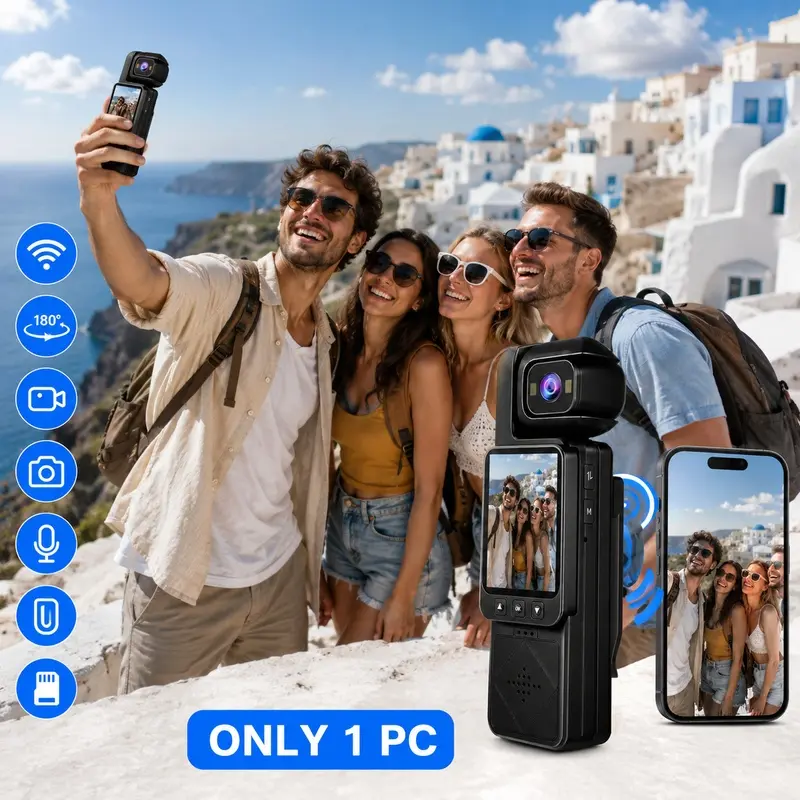 Body Camera WiFi Sports Camera, 1080P Wearable Vlog Camera with IR Night Vision, 7X Digital Zoom, TF Card Support, USB-C Charging for Outdoor Recording