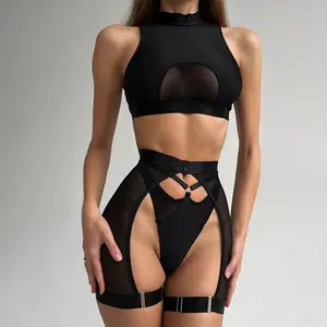 Women Breathable Lace Push Up Bra Set Black See Through Sexy Wirefree Bralette Panty Comfy Smooth Camisole Cami Shelf Bra Crop Top Racerback Full Support Daily Cute Size M L XL 3 Piece Bundle