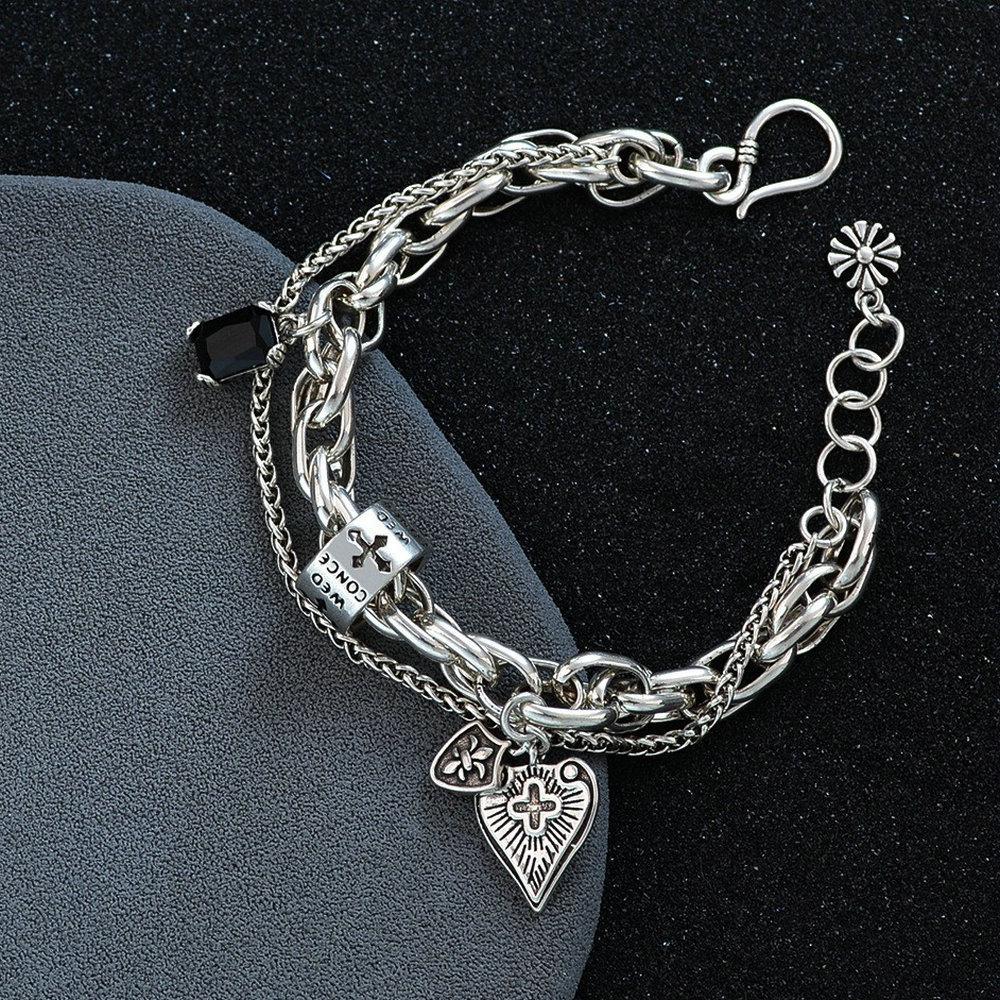 925 Sterling Silver Bracelets for Women & Men – Trendy Vintage String Accessories, Heart & Cross Shape Pendants, Stylish Party Jewelry, Comfortable Daily Wear & Perfect Gift for Birthdays, Anniversaries & Holidays