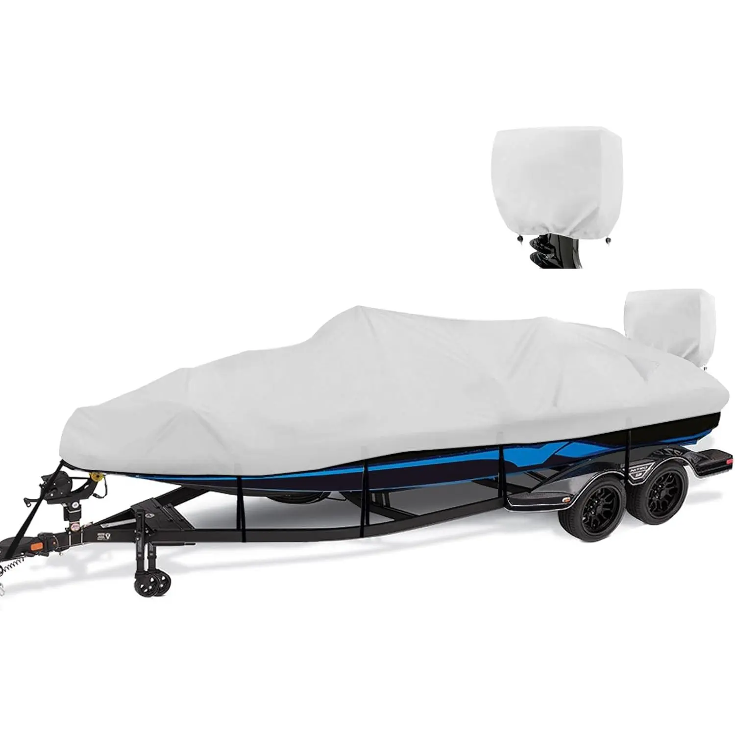 1200D Waterproof Boat Cover - Fits 16' to 18.5' ft Bass, V-Hull, Tri-Hull, Fish & Ski, Runabout Bowrider Boats - Heavy Duty Canvas Gray