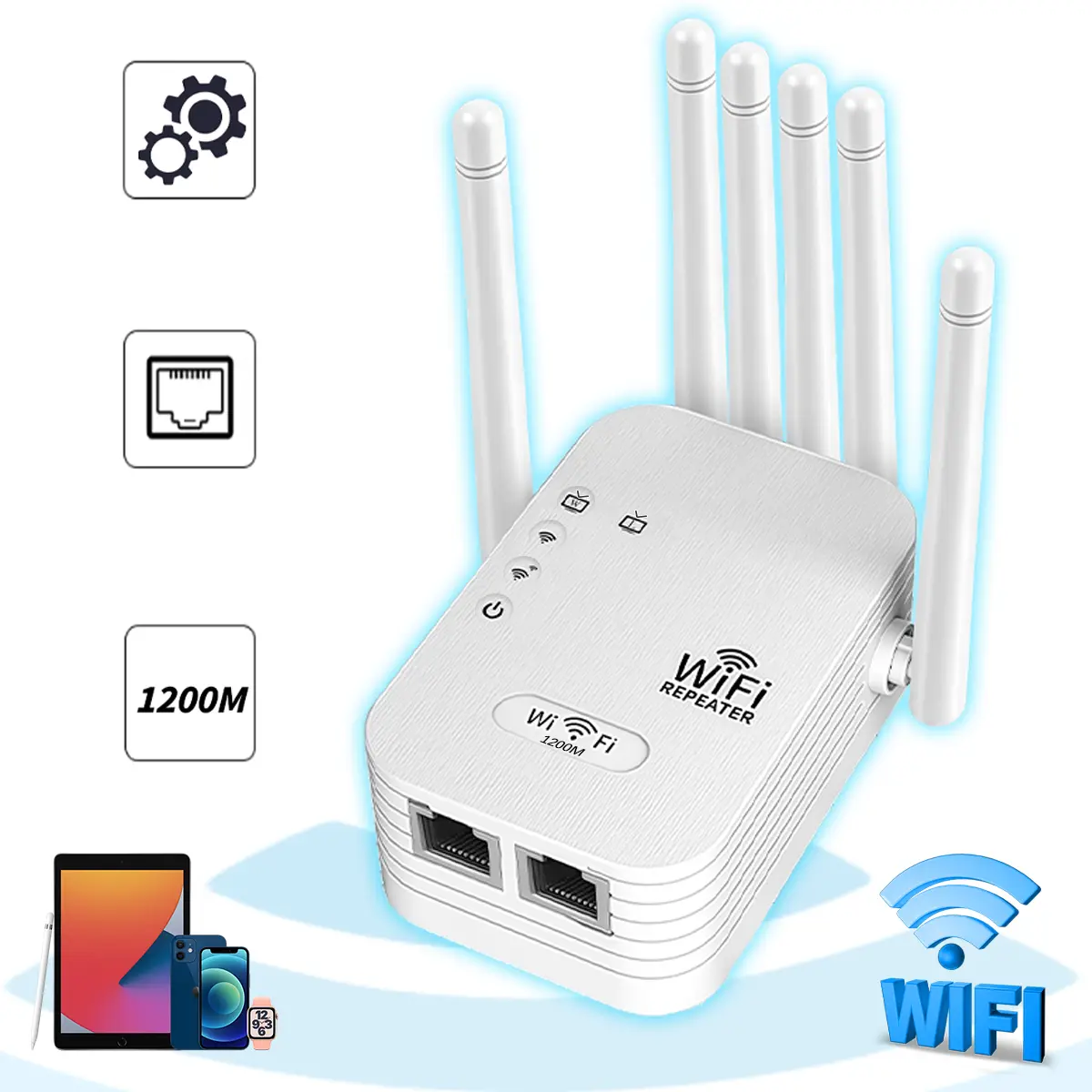2026 WiFi Range Extender 6-Antenna Strong Signal, 1200Mbps Dual Band Repeater (5GHz/2.4GHz) WiFi Booster, Multi-device Compatibility, Ethernet Port for Home Use, Dual Band Repeaters