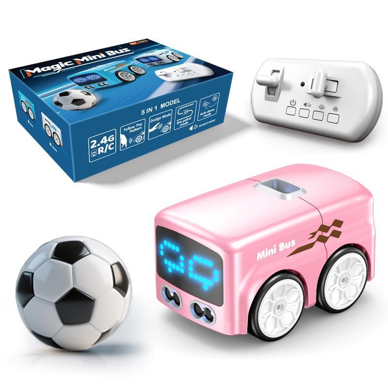 Multi-functional Smart Mini Bus, with Following & Obstacle Avoidance, Expression Light Effects, Educational Interactive Toy Car for Kids, Perfect for Birthday & Christmas Presents (2*AAA Batteries for Remote Control Not Included)