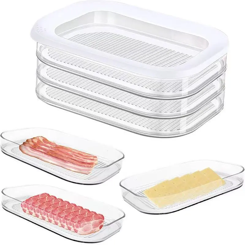 Pet Bacon Box, Refrigerator Organization Box, Food Preservation Box, Three-Layer Sealed Transparent Storage Container, Essential Kitchen Tool