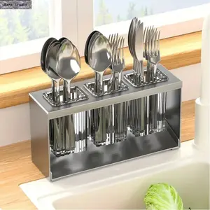 Multi-Functional Kitchen Organizer Rack, Carbon Steel Drain Rack with Utensil Compartments, Chopstick Holder, Knife Storage Tray and Cutlery Organizer, Space-Saving Kitchen Counter Rack for Plates, Cups, Bowls and Home Cooking