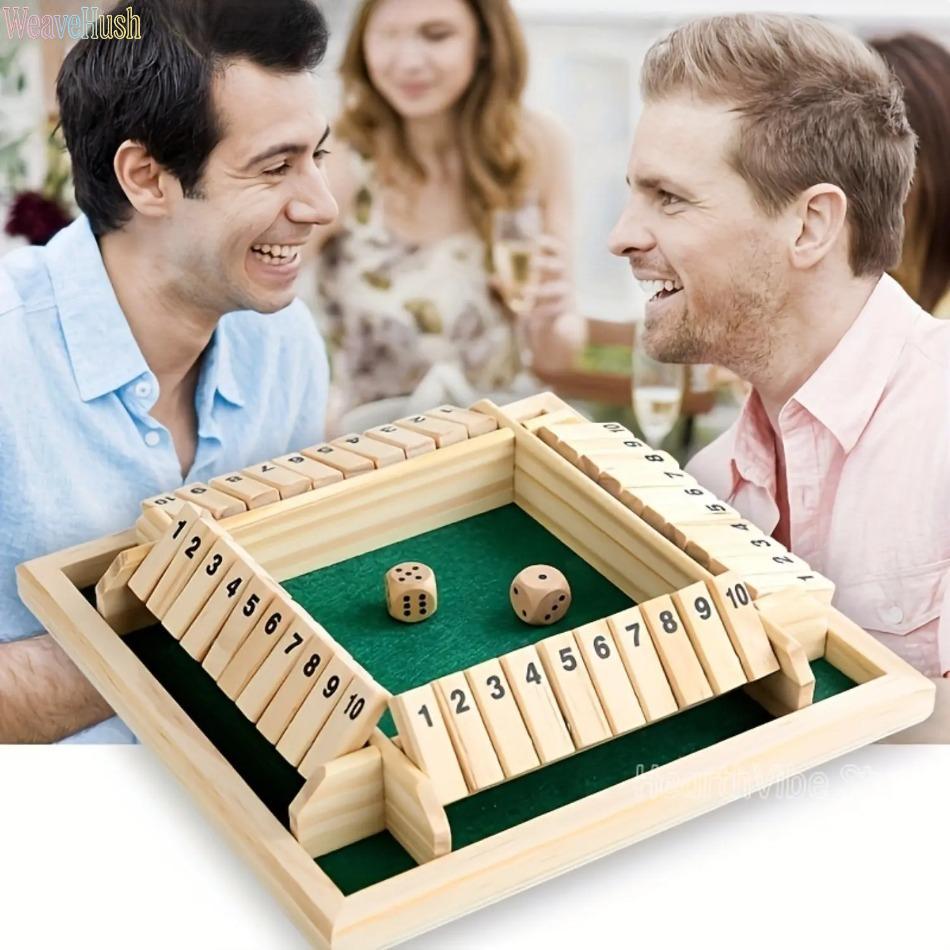 Classic 4 Sided Wooden Board Game with 2 Dice, Traditional Tabletop Pub Game Set, Portable Vintage Wooden Bar & Family Game, Classic Interactive Strategy Game for Home, Parties, Pubs & Gatherings, Fun Indoor Outdoor Tabletop Game for Adults & Kids