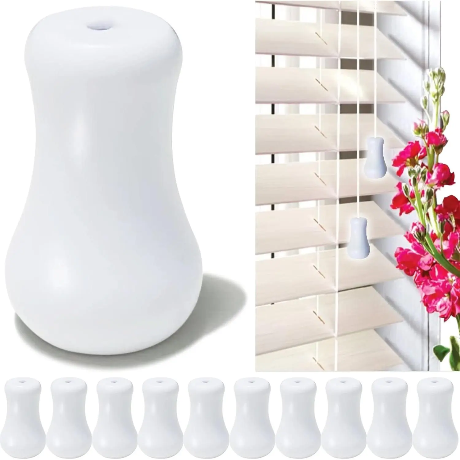 10pcs White Plastic Cord Tassel Blind Pull Knobs, Home Organizer Accessories for Blinds, Shades
