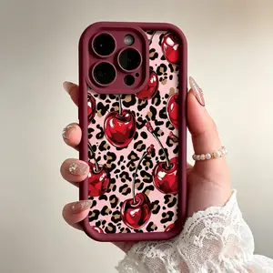 A stylish deep red cherry pattern soft TPU shockproof anti-drop full-coverage phone case, compatible with iPhone 17/16/15/14/13/12/11/x/xs/xsmax, 17Air,a gift for friends, family, and yourself., Smartphone, Cellphone, Accessories, Casing summerwins