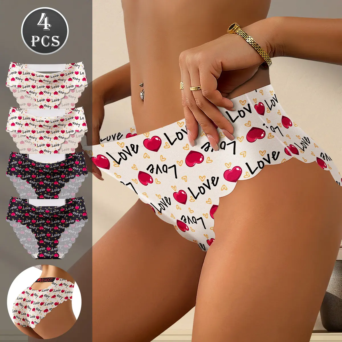 QUASTI 4-Pack Women's Mid-Rise Peinted Briefs, Skin-Friendly Smooth Soft Breathable Stretch Panties, Elasticity Elegant Fashion No Show Comfort Daily Wear Underwear S-XXL