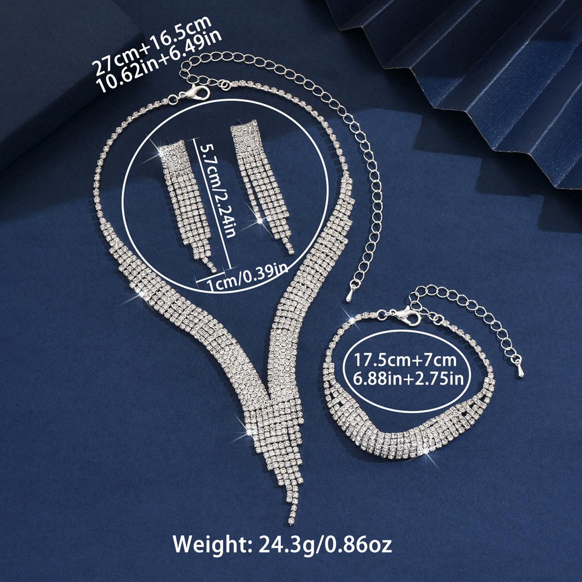 Sparkling Rhinestone Tassel Jewelry Set - Women's Luxury Crystal Necklace & Earrings, Elegant Statement Accessories