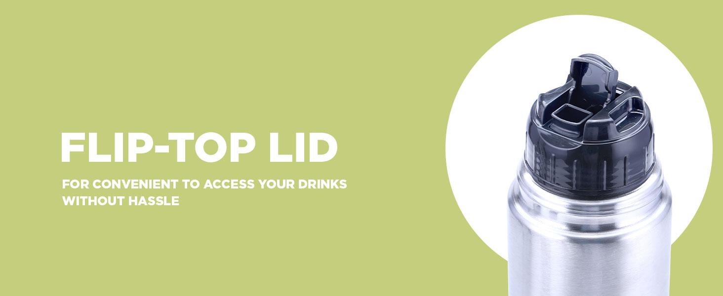 Milton Thermosteel Flip Lid 1000, Double Walled Vacuum Insulated Thermos 1000 ml |   34 ounces |   1 Ltr |   24 Hours Hot and Cold Water Bottle with Cover, Stainless Steel, BPA Free,Leak Proof |   Silver