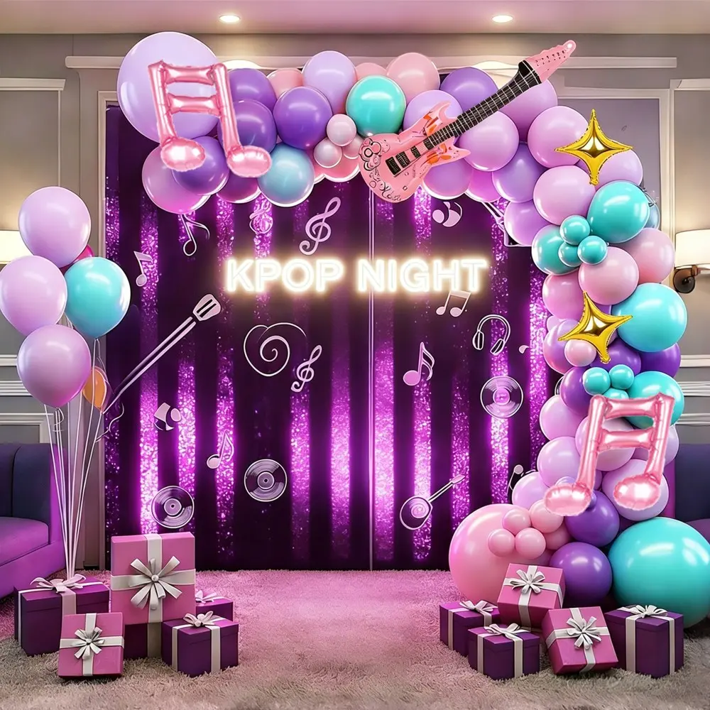 118pcs K-Pop Music Theme Balloon Arch Set, Blue, Balloons, Guitar, Star, Notes Balloons, Party Decorations, Balloon Arch Kits
