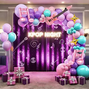 118pcs K-Pop Music Theme Balloon Arch Set, Blue, Balloons, Guitar, Star, Notes Balloons, Party Decorations