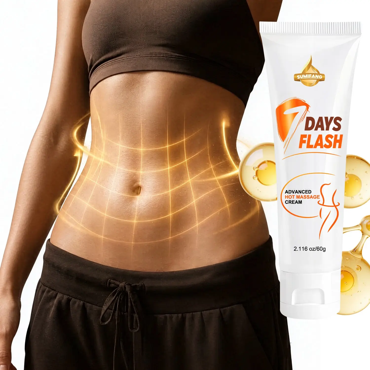 SUMIFANG 7 Days Flash Advanced Hot Massage Body Shaping Cream 60g – Warming Firming Look, Body Contouring Care, Squalane + Collagen + Hyaluronic Acid, Smooths & Softens Skin, for All Body Areas