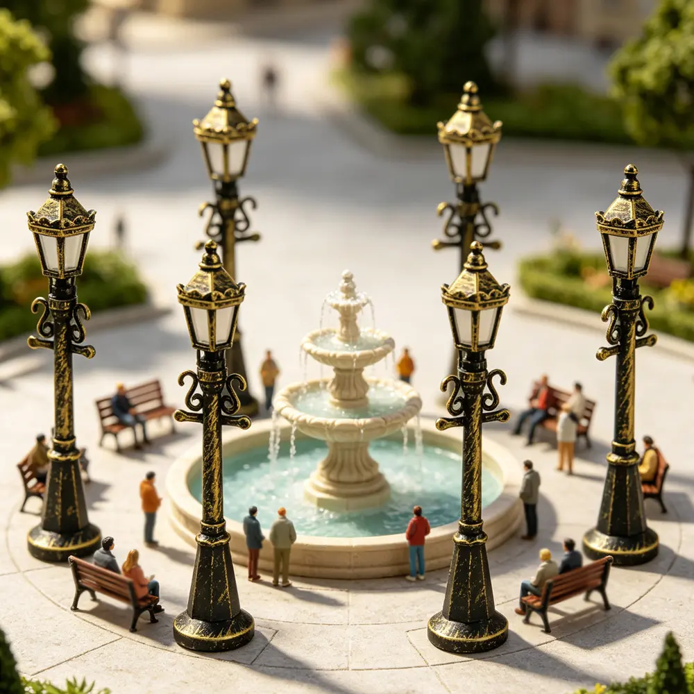 6 Pieces Retro Mini Street Lamp Model, Vintage Street View Ornament, Ideal for Desktop Layout & Photo Shooting Scene Decor, No Electric & No Luminous Effect
