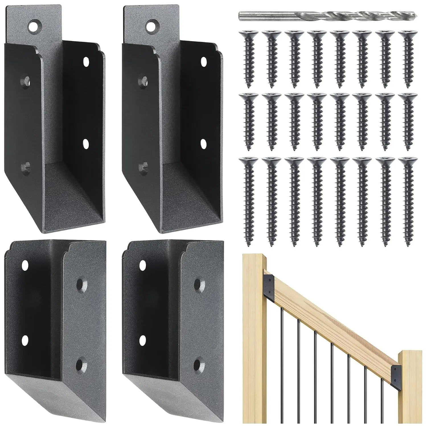 201 Stainless Steel 2" x 4" (1 ½" x 3 ½" Actual) Deck Railing 35° Stair Connectors for Handrail Connection Installation, Deck Railing Bracket (2 Pair-Black)