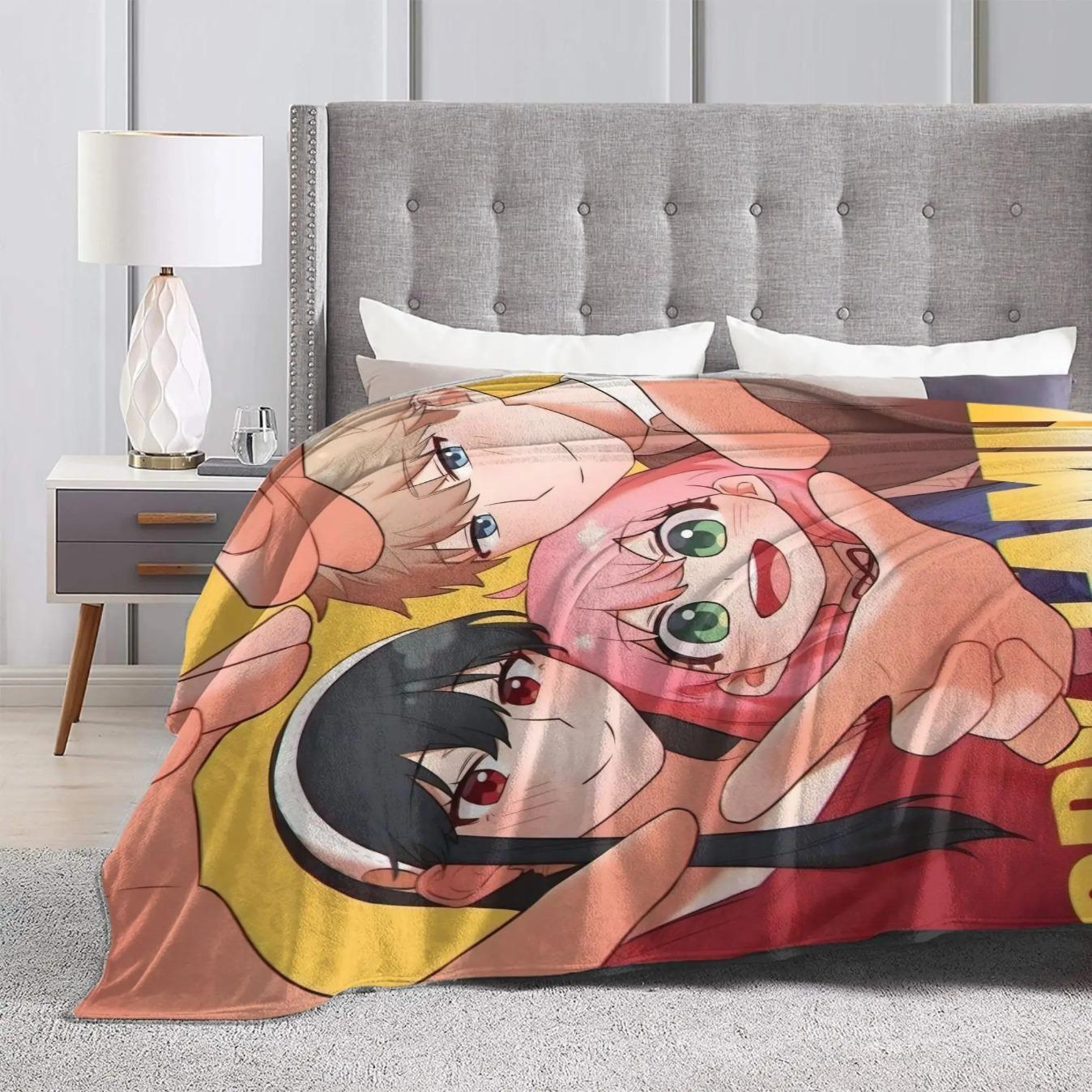 Spy x Family Anya Forger Flannel Blanket Soft Anime Throw Blanket Cozy Bed Sofa Travel Office Streetwear Style Warm Bedspread Gift for Fans