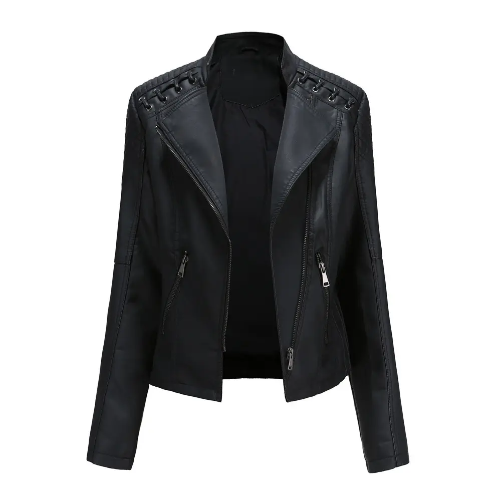 BIGWIG women's comfortable warm lapel motorcycle jacket, zip-up cropped punk style crop top, faux leather jacket, vintage leather jacket, PU jacket, slim fit top, women's motorcycle clothing, long sleeve autumn snow jacket, full zip windbreaker