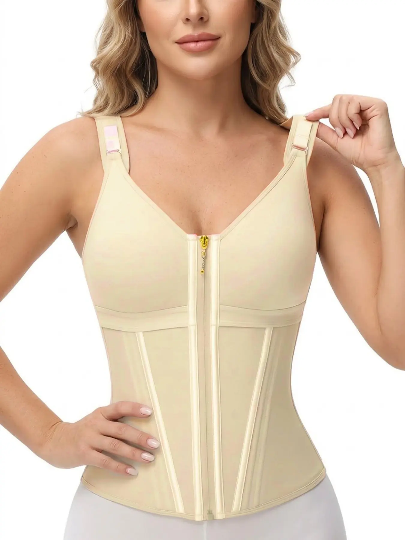 Waist Trainer Corset for Women Fajas Tummy Control Sport Workout，Body Shaper Vest for Women，Postpartum，Gym Zipper and Hooks Spring Statements faja con brasier Shapewear Womenswear Adjustable Straps Everyday Soft Stretchy