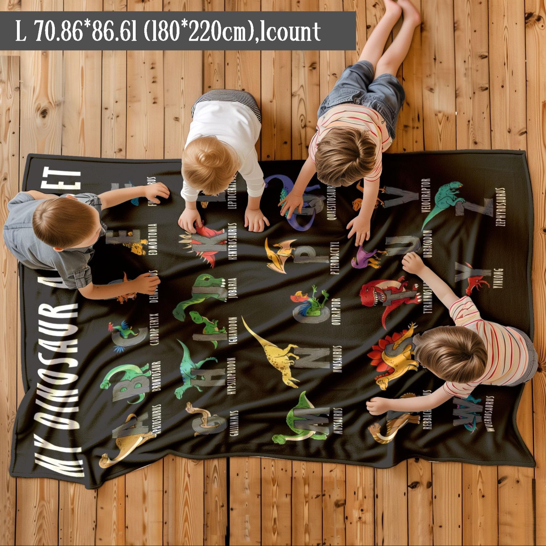 Dinosaur Alphabet Pattern Blanket, 1 Count Soft  Air-conditioned Room Throw, Warm Nap Blanket for Home Office Travel Camping