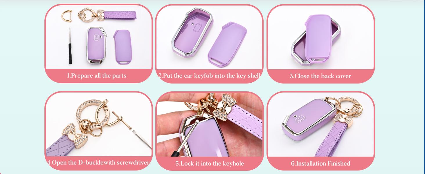 for Kia Key Fob Cover - 5 Button TPU Key Case Shell Protector with Keychain Fit for Kia K5, Forte, Sportage, Soul, Seltos, Telluride, Sorento, Niro (Purple)