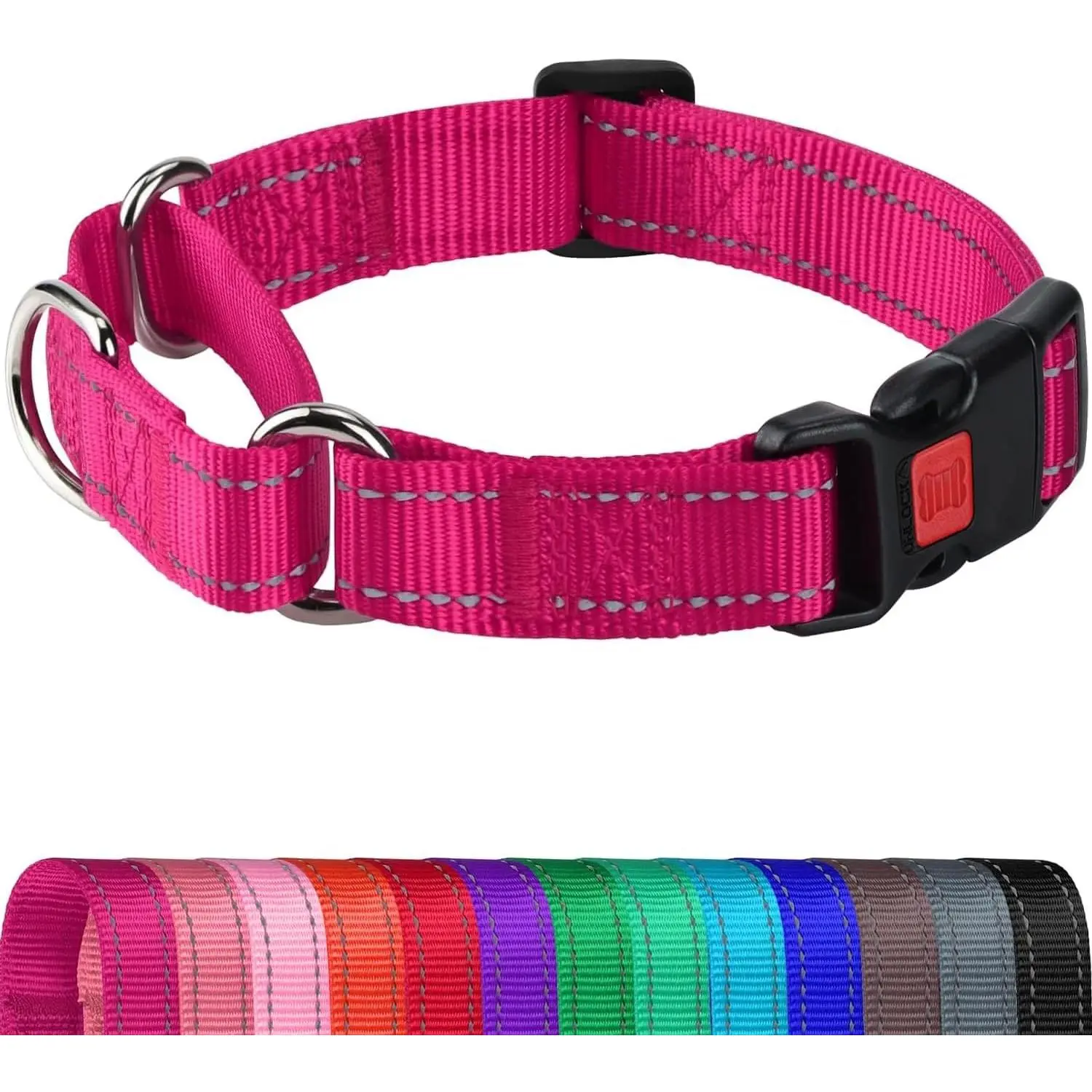 Martingale Collar for Dogs, Reflective Heavy Duty for Safety, Quick Release Buckle, Adjustable Nylon Collars for Medium Dogs Walking Training, Hotpink, M