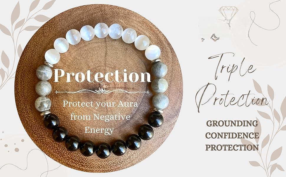 Obsidian Labradorite Cat Eye Stone Bracelet – Natural Healing Crystal Energy Jewelry for Protection, Balance & Positive Energy – Handmade Gemstone Beaded B