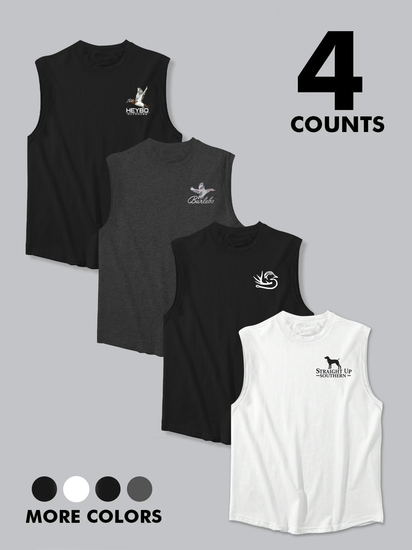 Men's Letter & Camo Print Tank Top, Regular Fit Casual Graphic Sleeveless Vest for Summer, Men's Top for Daily Wear, Socks