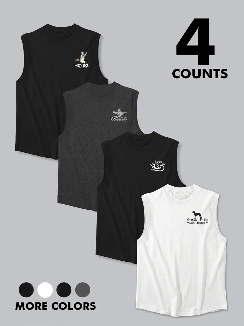 Men's Letter & Camo Print Tank Top, Regular Fit Casual Graphic Sleeveless Vest for Summer, Men's Top for Daily Wear, Socks