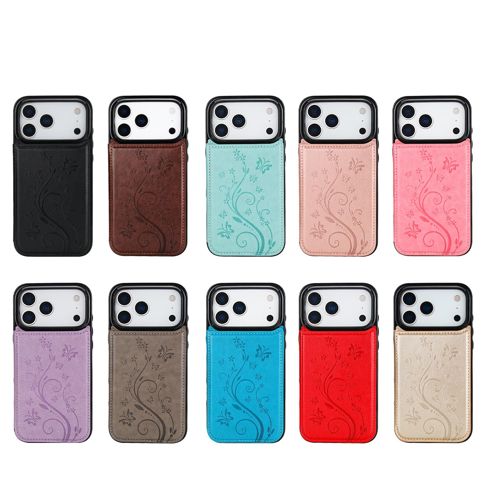 Floral Pattern PU Leather Wallet Case for iPhone 17/16/Pro Max/15/14/13/12 with 3 Card Slots, Magnetic Clasp, RFID Blocking, Kickstand, Durable TPU Bumper - Cellphone