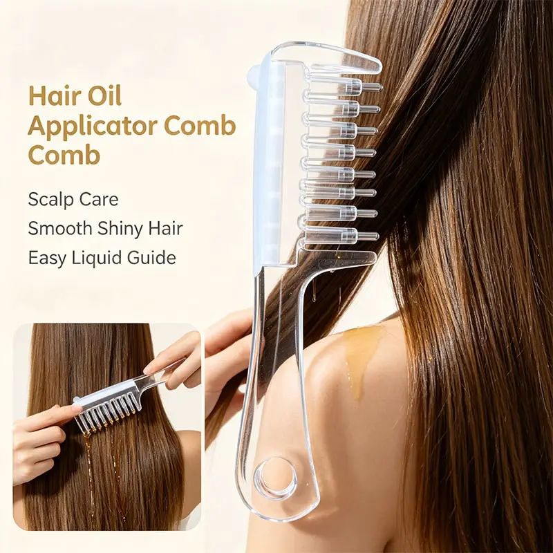 Hair Oil Applicator Comb, Transparent Crystal Hair Dye Oil Liquid Guide Comb with Roller Ball Teeth, Scalp Treatment Applicator Brush for Hair Serum, Hair Growth Oil, Salon Home Hair Care Styling Tool